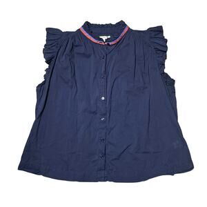 Sundry Navy Ruffle Trim Blouse